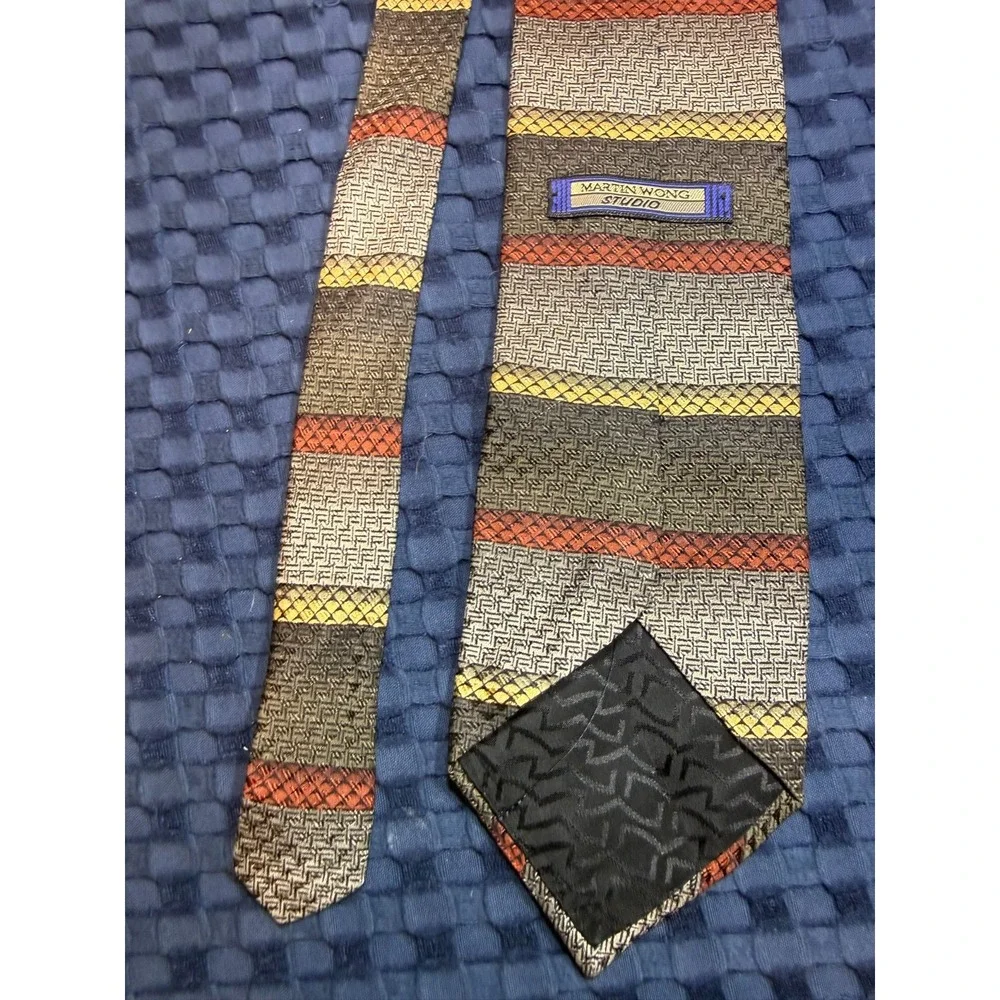Vintage Martin Wong Studio 100% Silk Tie Abstract Multicolor